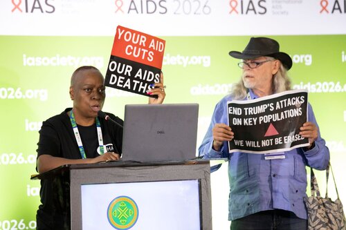 AIDS 2026, the 26th IAS Conference on HIV and AIDS. Rio de Janeiro, Brazil. Sunday, 26 July 2026.

In the photo: Activists disrupt US AIDS Coordinator Jeff Graham 

© Felipe Varanda / IAS