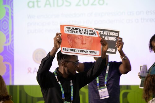 AIDS 2026, the 26th IAS Conference on HIV and AIDS. Rio de Janeiro, Brazil. Sunday, 26 July 2026.

In the photo: Activists disrupt US AIDS Coordinator Jeff Graham 

© Felipe Varanda / IAS
