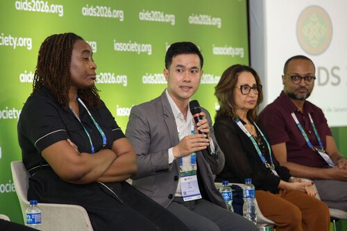 AIDS 2026, the 26th IAS Conference on HIV and AIDS. Rio de Janeiro, Brazil.
Sunday, 26 July 2026.

[PC0105]. HIV prevention science & access.
In the photo: Angela Tembo, Tin Lu, Ines Dourado, Adriano Queiroz da Silva.

©️ Andréa Testoni / IAS