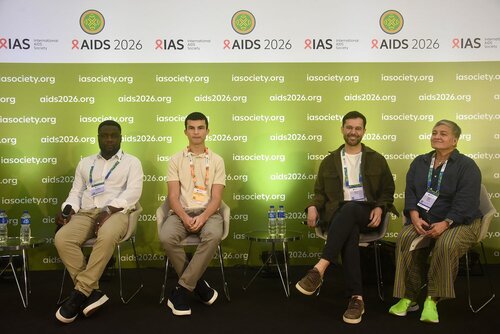 AIDS 2026, the 26th Conference on HIV and AIDS. Rio de Janeiro, Brazil.
Sunday, 26 July 2026.

PC0302. HIV cure without borders: Science, community and Latin America and Caribbean perspectives - Opening and setting the scene.
In the photo: Panel / Albert Machinda, Joao Gabriel Grangeiro Machado, Vinicius Francisco da Silva, Krista Dong.

© Márcia Moreira / IAS
