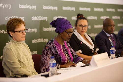 AIDS 2026, the 26th International AIDS Conference. Rio de Janeiro, Brazil.
Monday, 27 July 2026

PRESS01. Opening press conference
In the photo: Beatriz Grisntejn, Winnie Byanyima, Erika Castellanos, Mathuma Joseph Phaahia.

©️ Andréa Testoni / IAS