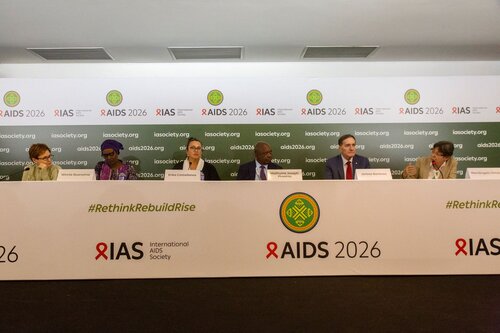 AIDS 2026, the 26th International AIDS Conference. Rio de Janeiro, Brazil.
Monday, 27 July 2026

PRESS01. Opening press conference
In the photo: Beatriz Grisntejn, Winnie Byanyima, Erika Castellanos, Mathuma Joseph Phaahia, Jarbas Barbosa, Mariângela Simões

©️ Andréa Testoni / IAS