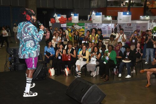 AIDS 2026, the 26th International AIDS Conference. Rio de Janeiro, Brazil.
Monday, 27 July 2026.

GVMS31. Global Village Opening Moment.
In the photo: Eric the Dragking.

© Márcia Moreira / IAS
