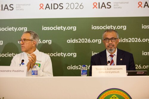 AIDS 2026, the 26th International AIDS Conference. Rio de Janeiro, Brazil.
Monday, 27 July 2026

ME. Media Briefing
In the photo: Alexandre Padilha, Tedros Adhanom Ghebreyesus.

©️ Andréa Testoni / IAS