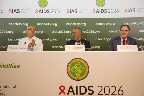 AIDS 2026, the 26th International AIDS Conference. Rio de Janeiro, Brazil.
Monday, 27 July 2026

ME. Media Briefing
In the photo: Alexandre Padilha, Tedros Adhanom Ghebreyesus, Jarbas Barbosa.

©️ Andréa Testoni / IAS