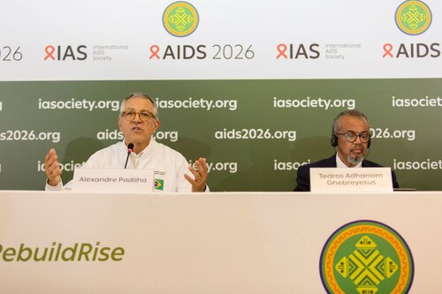 AIDS 2026, the 26th International AIDS Conference. Rio de Janeiro, Brazil.
Monday, 27 July 2026

ME. Media Briefing
In the photo: Alexandre Padilha, Tedros Adhanom Ghebreyesus.

©️ Andréa Testoni / IAS