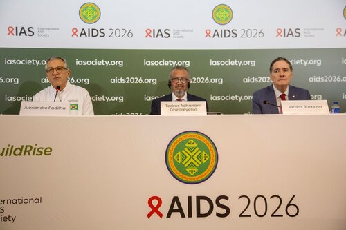 AIDS 2026, the 26th International AIDS Conference. Rio de Janeiro, Brazil.
Monday, 27 July 2026

ME. Media Briefing
In the photo: Alexandre Padilha, Tedros Adhanom Ghebreyesus, Jarbas Barbosa.

©️ Andréa Testoni / IAS