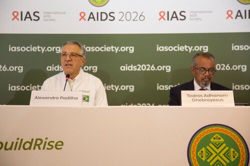 AIDS 2026, the 26th International AIDS Conference. Rio de Janeiro, Brazil.
Monday, 27 July 2026

ME. Media Briefing
In the photo: Alexandre Padilha, Tedros Adhanom Ghebreyesus.

©️ Andréa Testoni / IAS