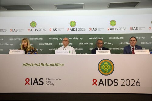 AIDS 2026, the 26th International AIDS Conference. Rio de Janeiro, Brazil.
Monday, 27 July 2026

ME. Media Briefing
In the photo: Tara Mansell, Alexandre Padilha, Tedros Adhanom Ghebreyesus, Jarbas Barbosa.

©️ Andréa Testoni / IAS
