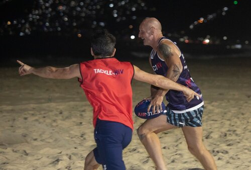 AIDS 2026, the 26th International AIDS Conference. Rio de Janeiro, Brazil.
Wednesday, 29 July 2026.

THGT. Tackle HIV rugby with Gareth Thomas on Ipanema beach.

© Felipe Varanda / IAS