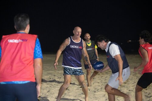 AIDS 2026, the 26th International AIDS Conference. Rio de Janeiro, Brazil.
Wednesday, 29 July 2026.

THGT. Tackle HIV rugby with Gareth Thomas on Ipanema beach.

© Felipe Varanda / IAS