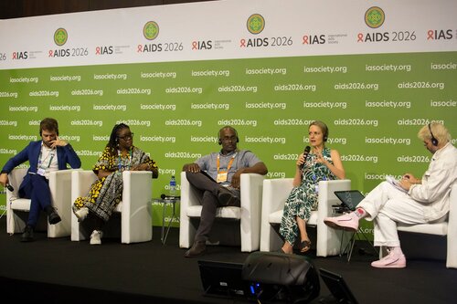 AIDS 2026, the 26th International AIDS Conference. Rio de Janeiro, Brazil.
Wednesday, 29 July 2026

WS11. From publication to practice: Translating research for media and the public.
In the photo: Alexandre Putti, Wame Jallow, Greg Millet, Sara Jerving, Trey Watkins.

©️ Andréa Testoni / IAS