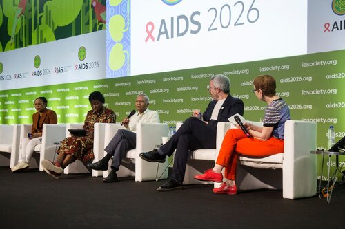 AIDS 2026, the 26th International AIDS Conference. Rio de Janeiro, Brazil.
Wednesday, 29 July 2026

SS01. After the emergency: Rebuiding sustainable access to HIV treatment and prevention.
In this photo: Nonhlanhla Ignata Ndlovu, Olayide Akanni, Yogan Pillay, Javier Padilla Bernaldez, Nora Bar.

©️ Andréa Testoni / IAS