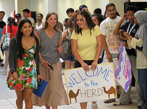Students in the Genesis and Helix pre-orientation programs and fall students athletes arrive for Welcome Weekend Friday, August 24, 2026 in Crozier Williams. (Connecticut College photos by Sean D. Elliot)