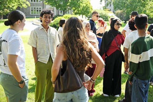 International students in the Odyssey pre-orientation program participate in icebreaking activities for Welcome Weekend Friday, August 24, 2026 on Tempel Green. (Connecticut College photos by Sean D. Elliot)