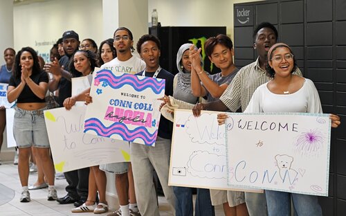 Students in the Genesis and Helix pre-orientation programs and fall students athletes arrive for Welcome Weekend Friday, August 24, 2026 in Crozier Williams. (Connecticut College photos by Sean D. Elliot)