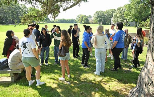 International students in the Odyssey pre-orientation program participate in icebreaking activities for Welcome Weekend Friday, August 24, 2026 on Tempel Green. (Connecticut College photos by Sean D. Elliot)