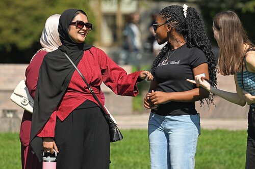 International students in the Odyssey pre-orientation program participate in icebreaking activities for Welcome Weekend Friday, August 24, 2026 on Tempel Green. (Connecticut College photos by Sean D. Elliot)