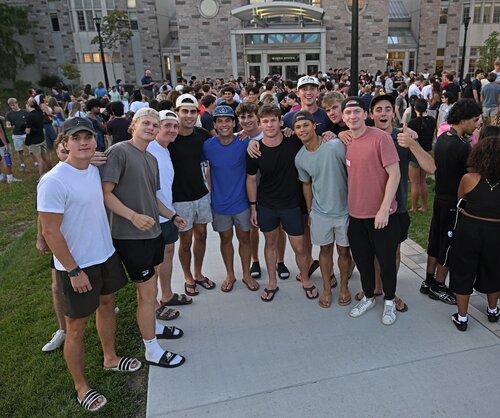 Members of the Class of 2030 gather for the New Camel Walk Wednesday, August 26, 2026 from the Crozier-Williams patio to the Athey Center for Performance and Research at Palmer Auditorium. (Connecticut College photos by Sean D. Elliot)