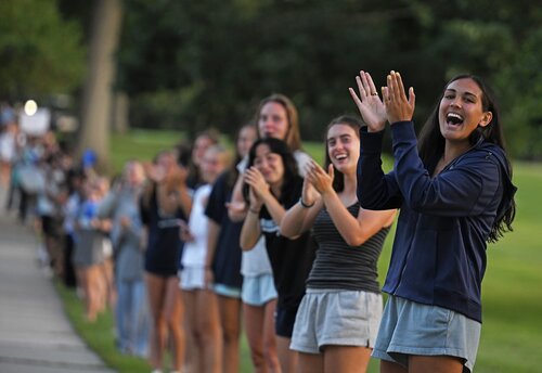 Members of the Class of 2030 gather for the New Camel Walk Wednesday, August 26, 2026 from the Crozier-Williams patio to the Athey Center for Performance and Research at Palmer Auditorium. (Connecticut College photos by Sean D. Elliot)