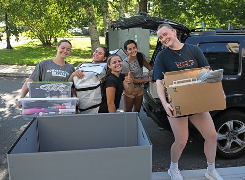 Members of the Class of 2030 move-in to their residence halls Wednesday, August 26, 2026. (Connecticut College photos by Sean D. Elliot)