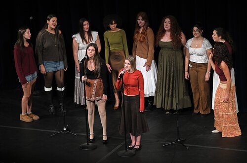 All seven college a cappella groups; Miss Connduct, Williams Street Mix, Shwiffs, Vox Cameli, Conn Chords, Conn Artists, and Co Co Beaux, perform at the Fall Weekend A Cappella Concert Saturday, October 10, 2026 in Palmer Auditorium. (Connecticut College photos by Sean D. Elliot)