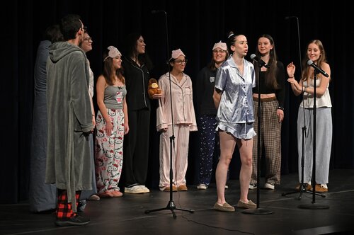 All seven college a cappella groups; Miss Connduct, Williams Street Mix, Shwiffs, Vox Cameli, Conn Chords, Conn Artists, and Co Co Beaux, perform at the Fall Weekend A Cappella Concert Saturday, October 10, 2026 in Palmer Auditorium. (Connecticut College photos by Sean D. Elliot)