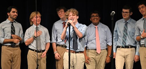 All seven college a cappella groups; Miss Connduct, Williams Street Mix, Shwiffs, Vox Cameli, Conn Chords, Conn Artists, and Co Co Beaux, perform at the Fall Weekend A Cappella Concert Saturday, October 10, 2026 in Palmer Auditorium. (Connecticut College photos by Sean D. Elliot)